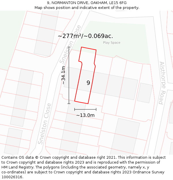 9, NORMANTON DRIVE, OAKHAM, LE15 6FG: Plot and title map