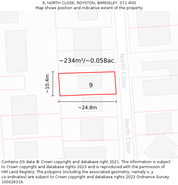 9, NORTH CLOSE, ROYSTON, BARNSLEY, S71 4NS: Plot and title map