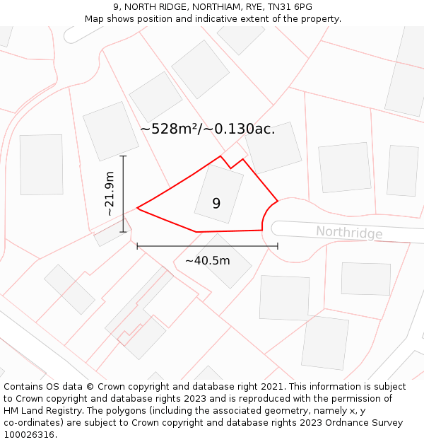 9, NORTH RIDGE, NORTHIAM, RYE, TN31 6PG: Plot and title map