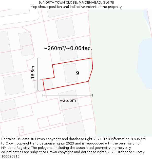 9, NORTH TOWN CLOSE, MAIDENHEAD, SL6 7JJ: Plot and title map