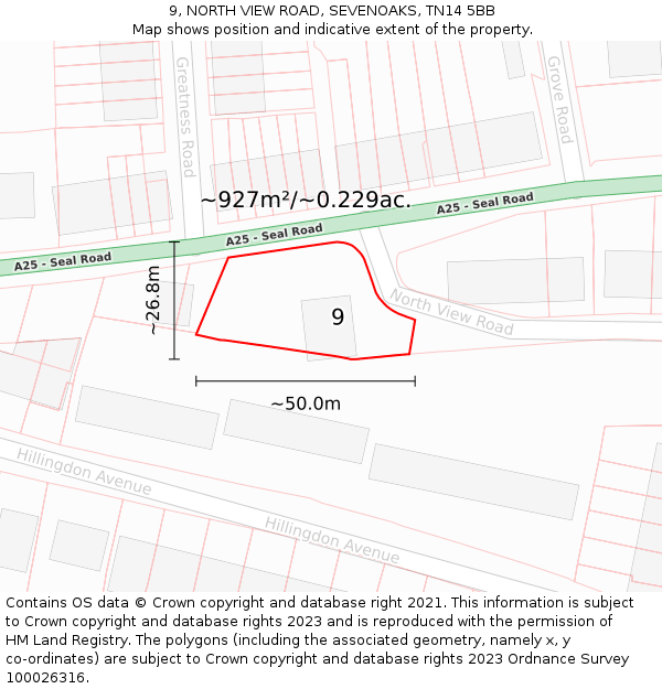 9, NORTH VIEW ROAD, SEVENOAKS, TN14 5BB: Plot and title map