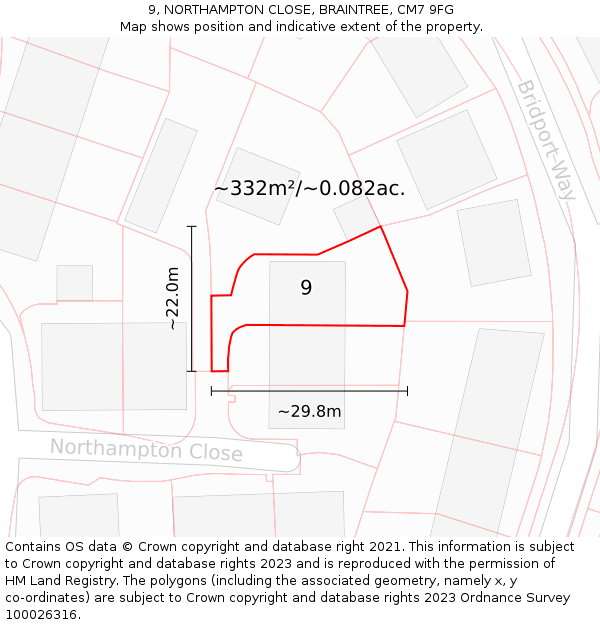 9, NORTHAMPTON CLOSE, BRAINTREE, CM7 9FG: Plot and title map
