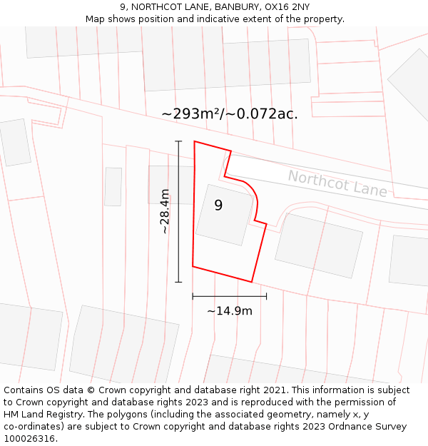 9, NORTHCOT LANE, BANBURY, OX16 2NY: Plot and title map