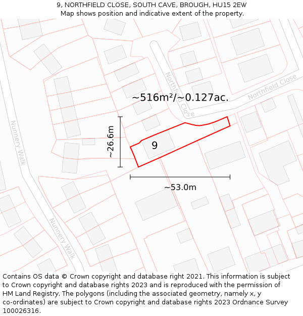 9, NORTHFIELD CLOSE, SOUTH CAVE, BROUGH, HU15 2EW: Plot and title map