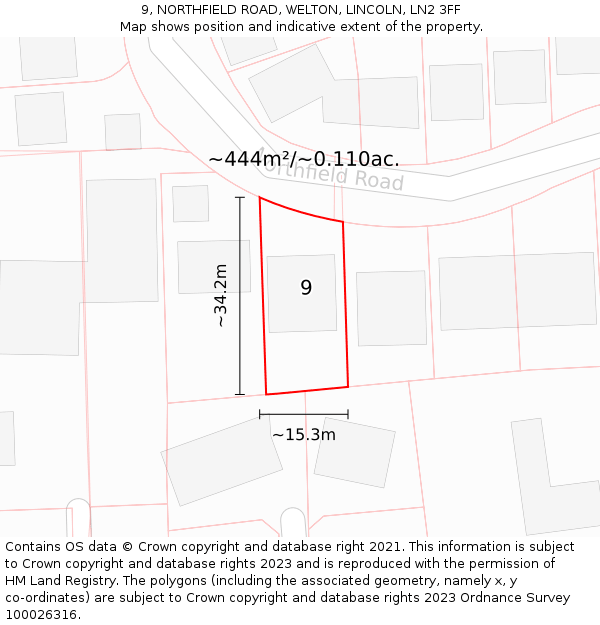 9, NORTHFIELD ROAD, WELTON, LINCOLN, LN2 3FF: Plot and title map