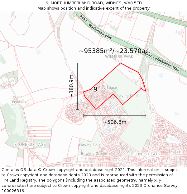 9, NORTHUMBERLAND ROAD, WIDNES, WA8 5EB: Plot and title map