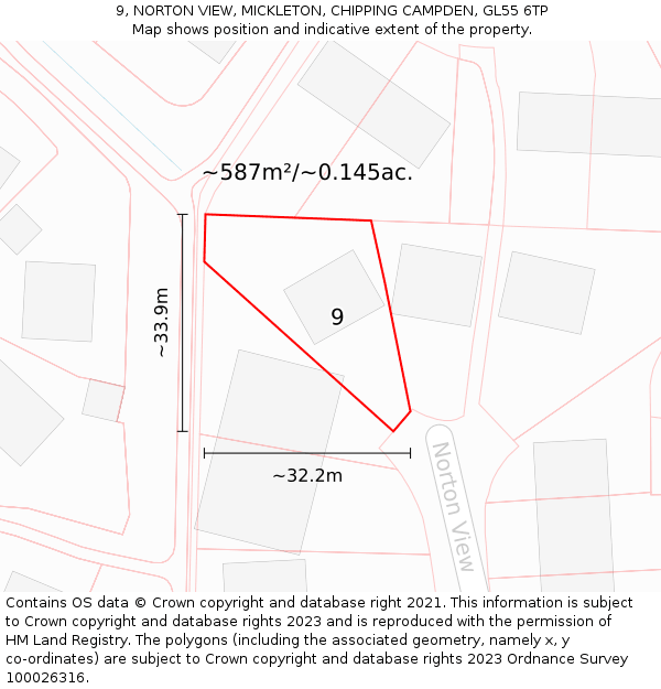 9, NORTON VIEW, MICKLETON, CHIPPING CAMPDEN, GL55 6TP: Plot and title map