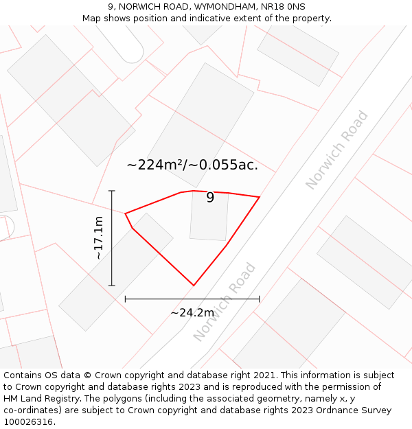9, NORWICH ROAD, WYMONDHAM, NR18 0NS: Plot and title map