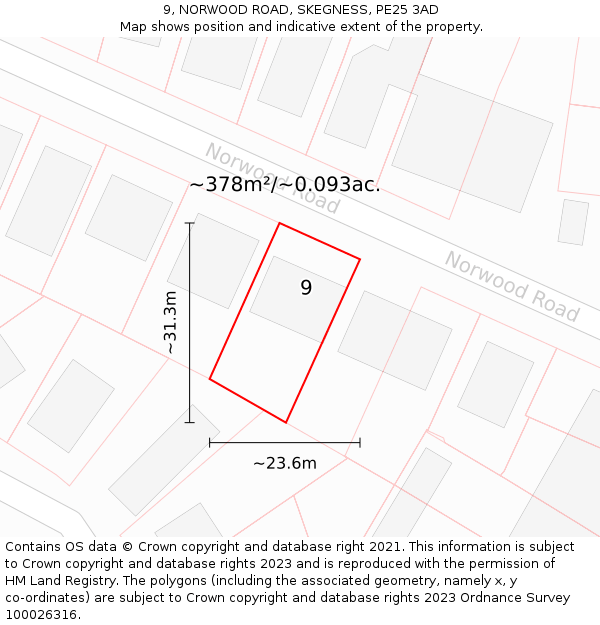 9, NORWOOD ROAD, SKEGNESS, PE25 3AD: Plot and title map