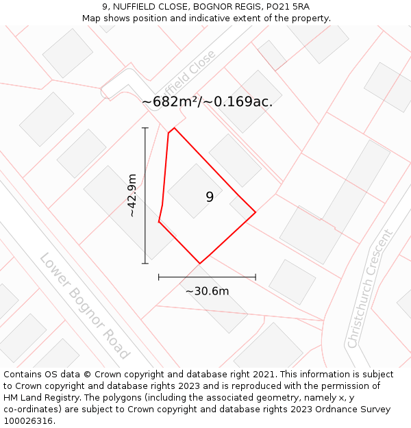 9, NUFFIELD CLOSE, BOGNOR REGIS, PO21 5RA: Plot and title map