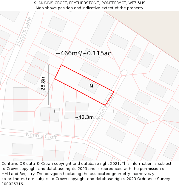9, NUNNS CROFT, FEATHERSTONE, PONTEFRACT, WF7 5HS: Plot and title map