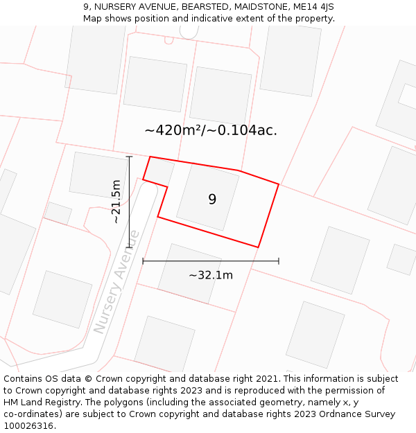 9, NURSERY AVENUE, BEARSTED, MAIDSTONE, ME14 4JS: Plot and title map