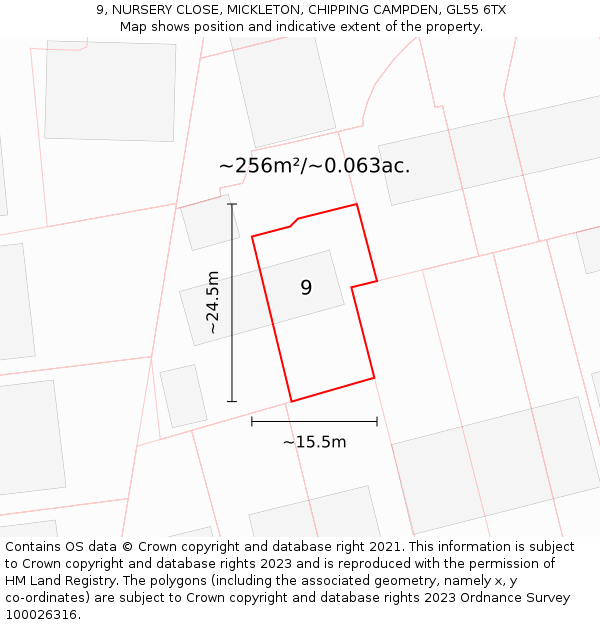 9, NURSERY CLOSE, MICKLETON, CHIPPING CAMPDEN, GL55 6TX: Plot and title map