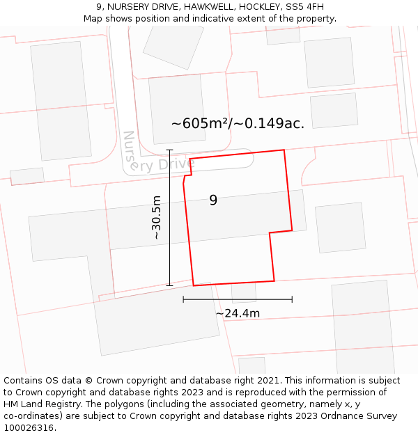 9, NURSERY DRIVE, HAWKWELL, HOCKLEY, SS5 4FH: Plot and title map