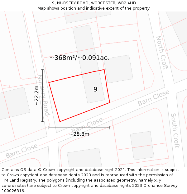 9, NURSERY ROAD, WORCESTER, WR2 4HB: Plot and title map