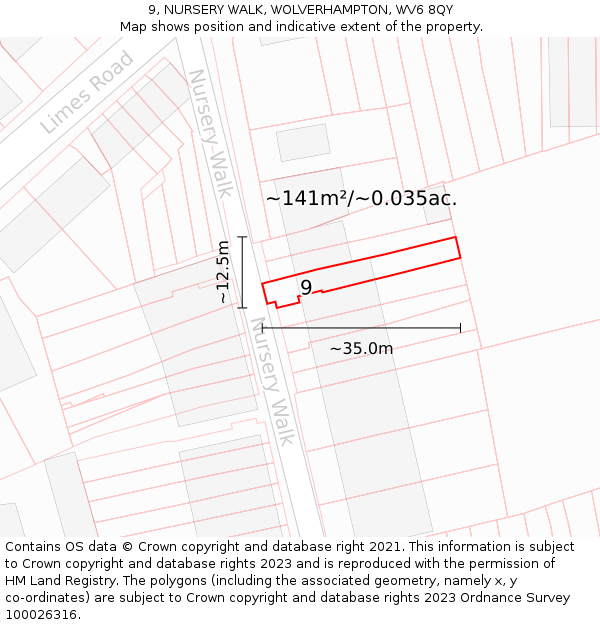 9, NURSERY WALK, WOLVERHAMPTON, WV6 8QY: Plot and title map
