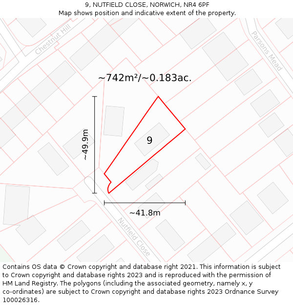 9, NUTFIELD CLOSE, NORWICH, NR4 6PF: Plot and title map