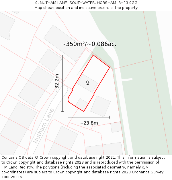 9, NUTHAM LANE, SOUTHWATER, HORSHAM, RH13 9GG: Plot and title map