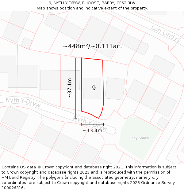 9, NYTH Y DRYW, RHOOSE, BARRY, CF62 3LW: Plot and title map