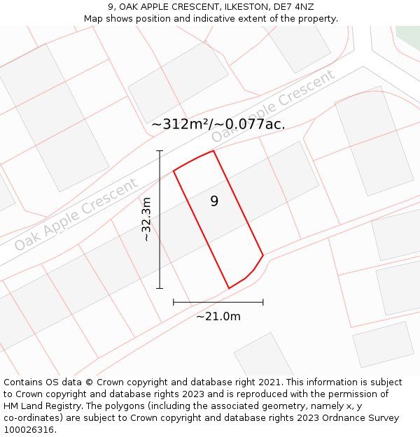 9, OAK APPLE CRESCENT, ILKESTON, DE7 4NZ: Plot and title map