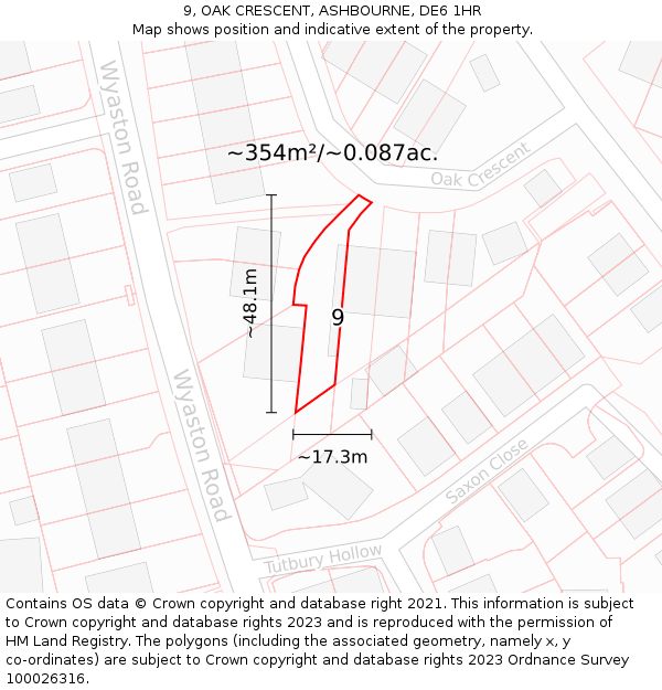 9, OAK CRESCENT, ASHBOURNE, DE6 1HR: Plot and title map