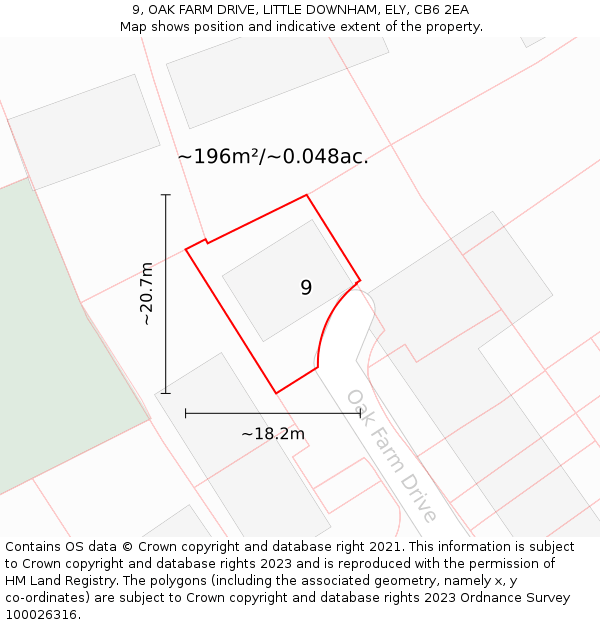 9, OAK FARM DRIVE, LITTLE DOWNHAM, ELY, CB6 2EA: Plot and title map