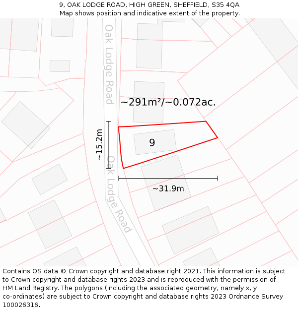 9, OAK LODGE ROAD, HIGH GREEN, SHEFFIELD, S35 4QA: Plot and title map