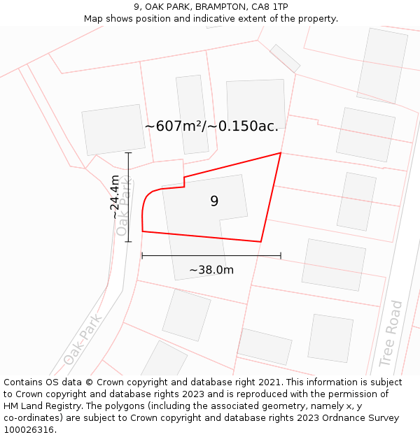 9, OAK PARK, BRAMPTON, CA8 1TP: Plot and title map