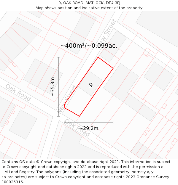 9, OAK ROAD, MATLOCK, DE4 3FJ: Plot and title map