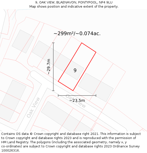 9, OAK VIEW, BLAENAVON, PONTYPOOL, NP4 9LU: Plot and title map