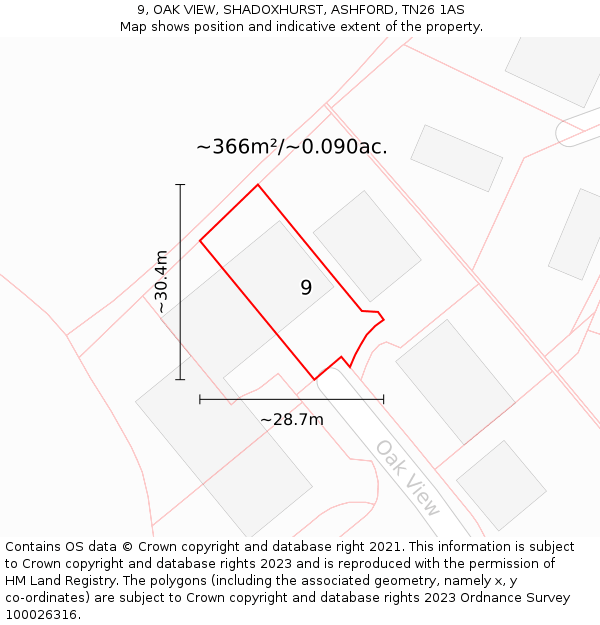 9, OAK VIEW, SHADOXHURST, ASHFORD, TN26 1AS: Plot and title map