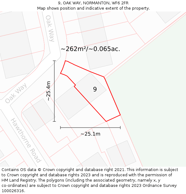 9, OAK WAY, NORMANTON, WF6 2FR: Plot and title map