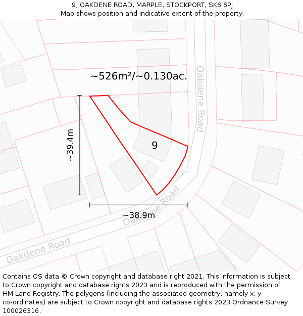 9, OAKDENE ROAD, MARPLE, STOCKPORT, SK6 6PJ: Plot and title map