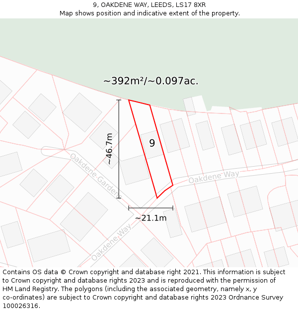 9, OAKDENE WAY, LEEDS, LS17 8XR: Plot and title map