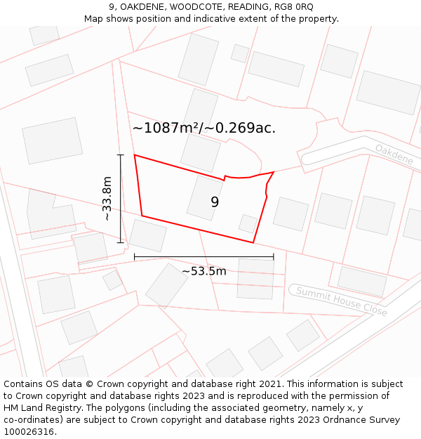 9, OAKDENE, WOODCOTE, READING, RG8 0RQ: Plot and title map