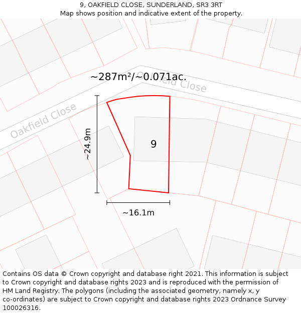 9, OAKFIELD CLOSE, SUNDERLAND, SR3 3RT: Plot and title map