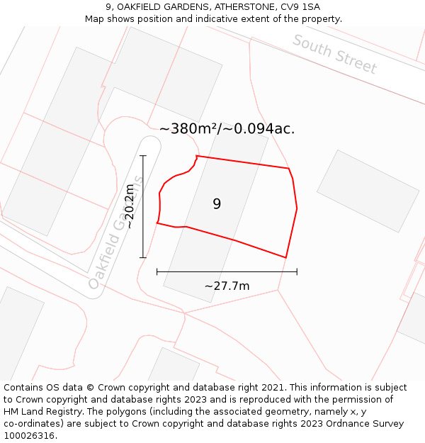 9, OAKFIELD GARDENS, ATHERSTONE, CV9 1SA: Plot and title map