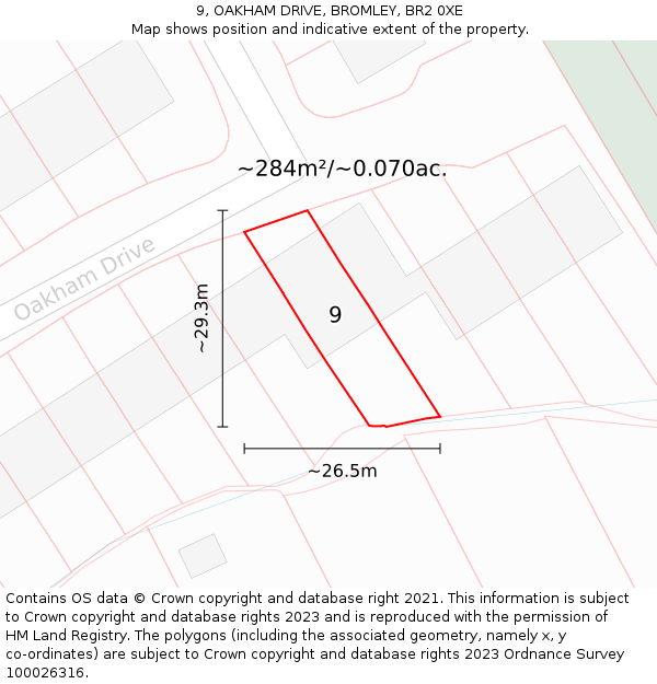 9, OAKHAM DRIVE, BROMLEY, BR2 0XE: Plot and title map