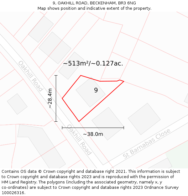 9, OAKHILL ROAD, BECKENHAM, BR3 6NG: Plot and title map