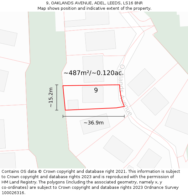 9, OAKLANDS AVENUE, ADEL, LEEDS, LS16 8NR: Plot and title map