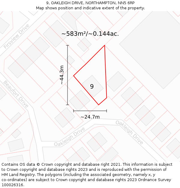 9, OAKLEIGH DRIVE, NORTHAMPTON, NN5 6RP: Plot and title map