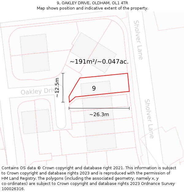 9, OAKLEY DRIVE, OLDHAM, OL1 4TR: Plot and title map