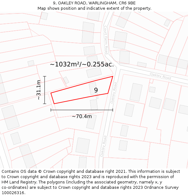 9, OAKLEY ROAD, WARLINGHAM, CR6 9BE: Plot and title map