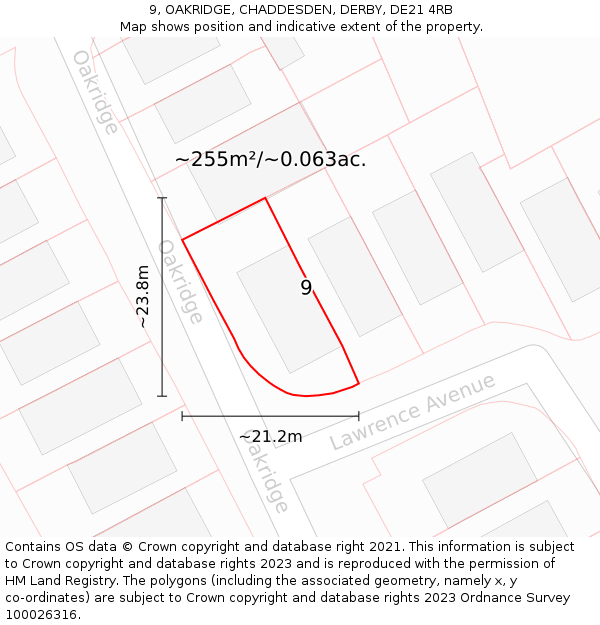 9, OAKRIDGE, CHADDESDEN, DERBY, DE21 4RB: Plot and title map