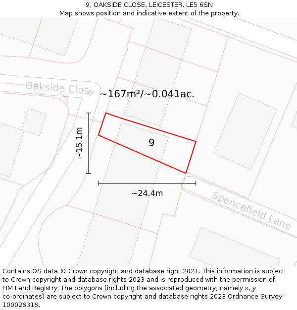 9, OAKSIDE CLOSE, LEICESTER, LE5 6SN: Plot and title map