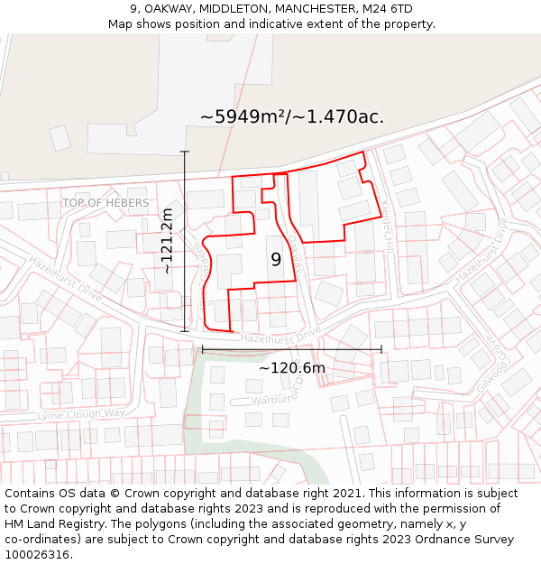 9, OAKWAY, MIDDLETON, MANCHESTER, M24 6TD: Plot and title map