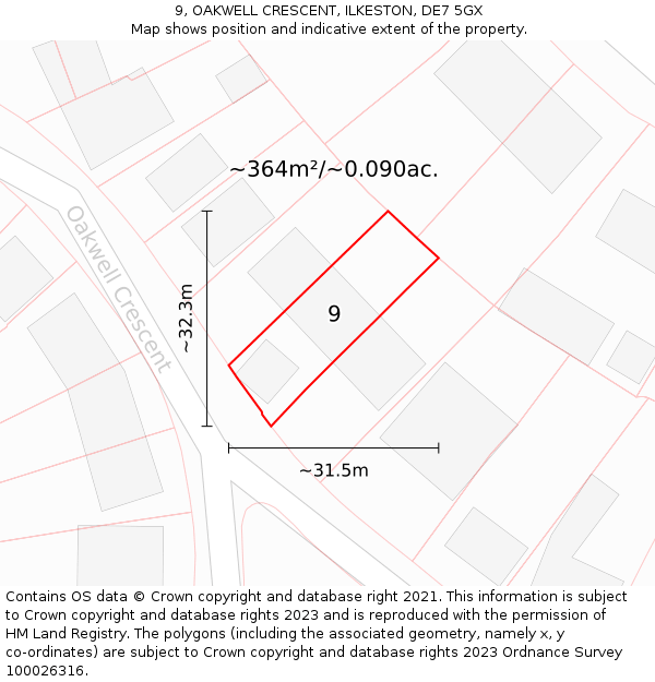 9, OAKWELL CRESCENT, ILKESTON, DE7 5GX: Plot and title map