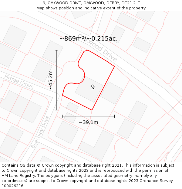 9, OAKWOOD DRIVE, OAKWOOD, DERBY, DE21 2LE: Plot and title map
