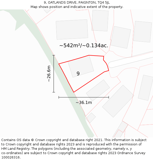9, OATLANDS DRIVE, PAIGNTON, TQ4 5JL: Plot and title map