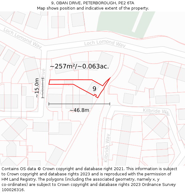 9, OBAN DRIVE, PETERBOROUGH, PE2 6TA: Plot and title map